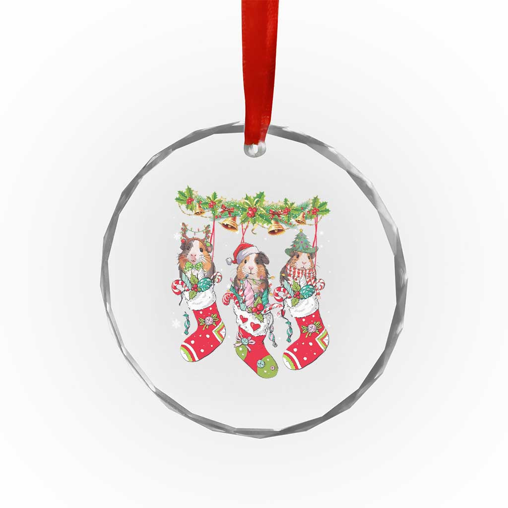 Guinea Pig In Xmas Socks Cute Santa Hat Crystal Glass Ornament TS09
