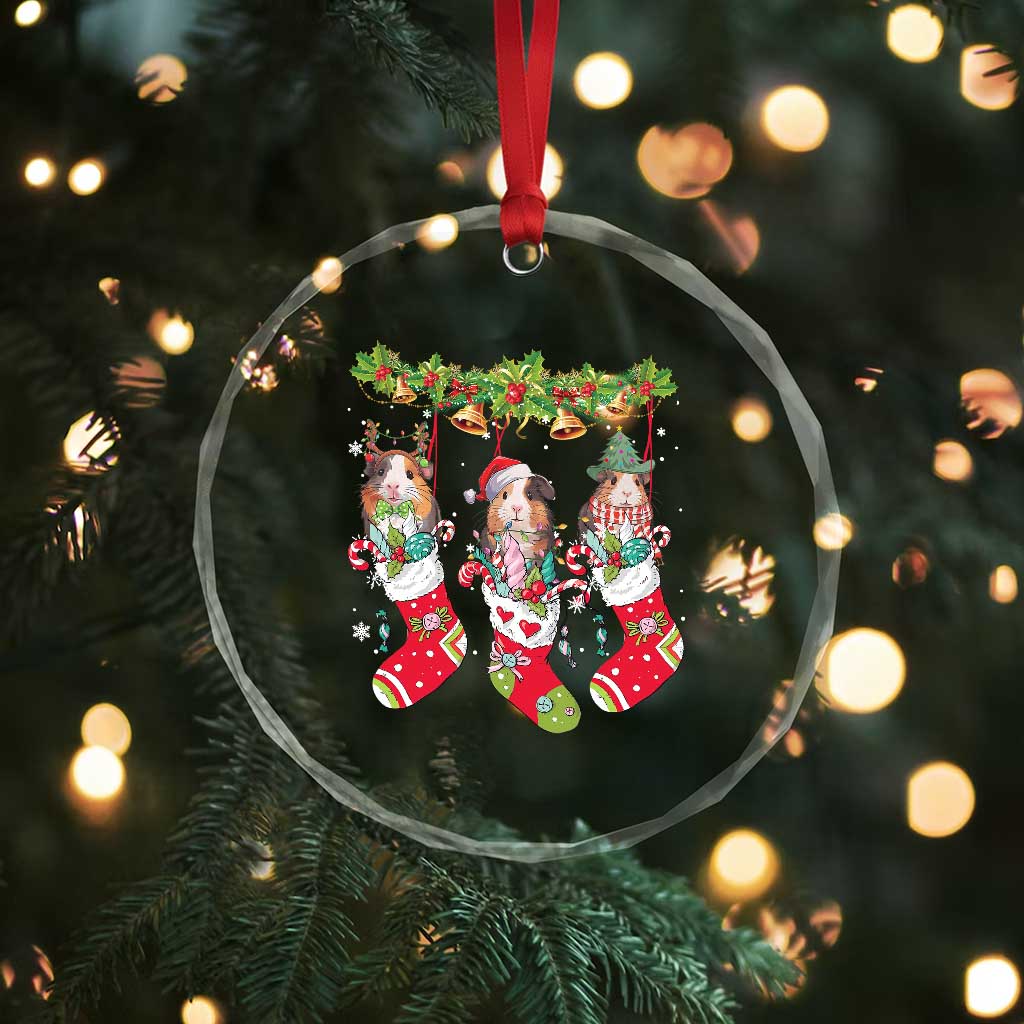 Guinea Pig In Xmas Socks Cute Santa Hat Crystal Glass Ornament TS09