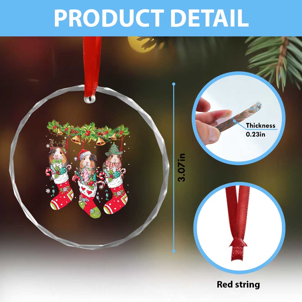 Guinea Pig In Xmas Socks Cute Santa Hat Crystal Glass Ornament TS09