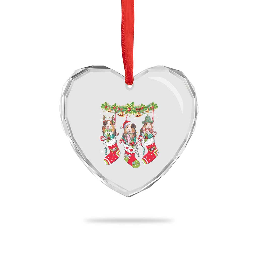 Guinea Pig In Xmas Socks Cute Santa Hat Heart Crystal Glass Ornament - Wonder Print Shop