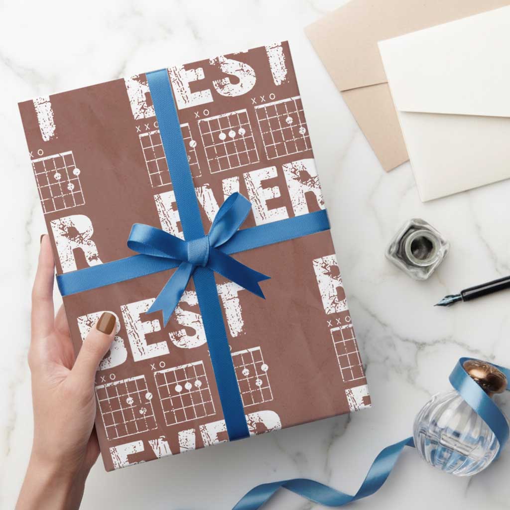 Guitar Father Wrapping Paper Roll Funny Best Dad Ever D A D Chord Gifts Guitarist Papa