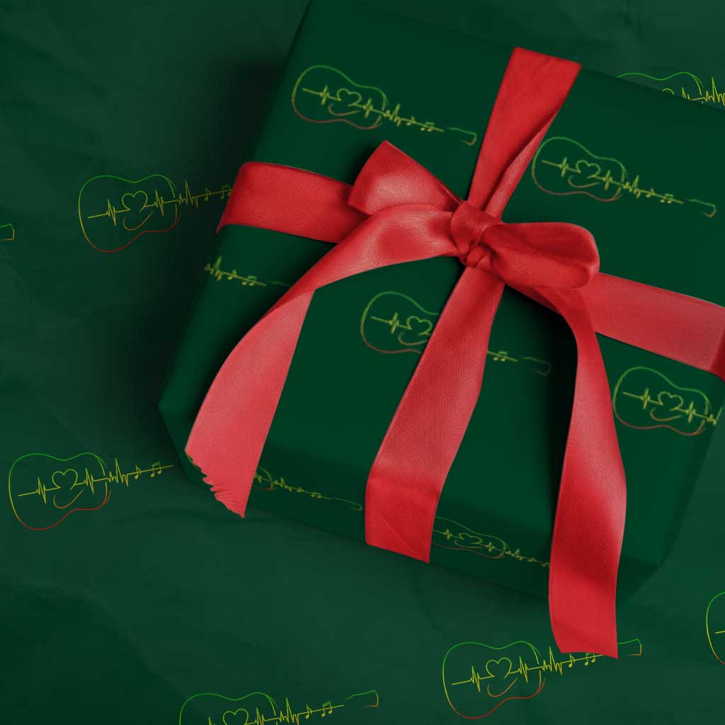 Guitar Rastafari Heartbeat Wrapping Paper Roll Jamaica ECG Pulse Rasta Reggae Music Vibes - Wonder Print Shop