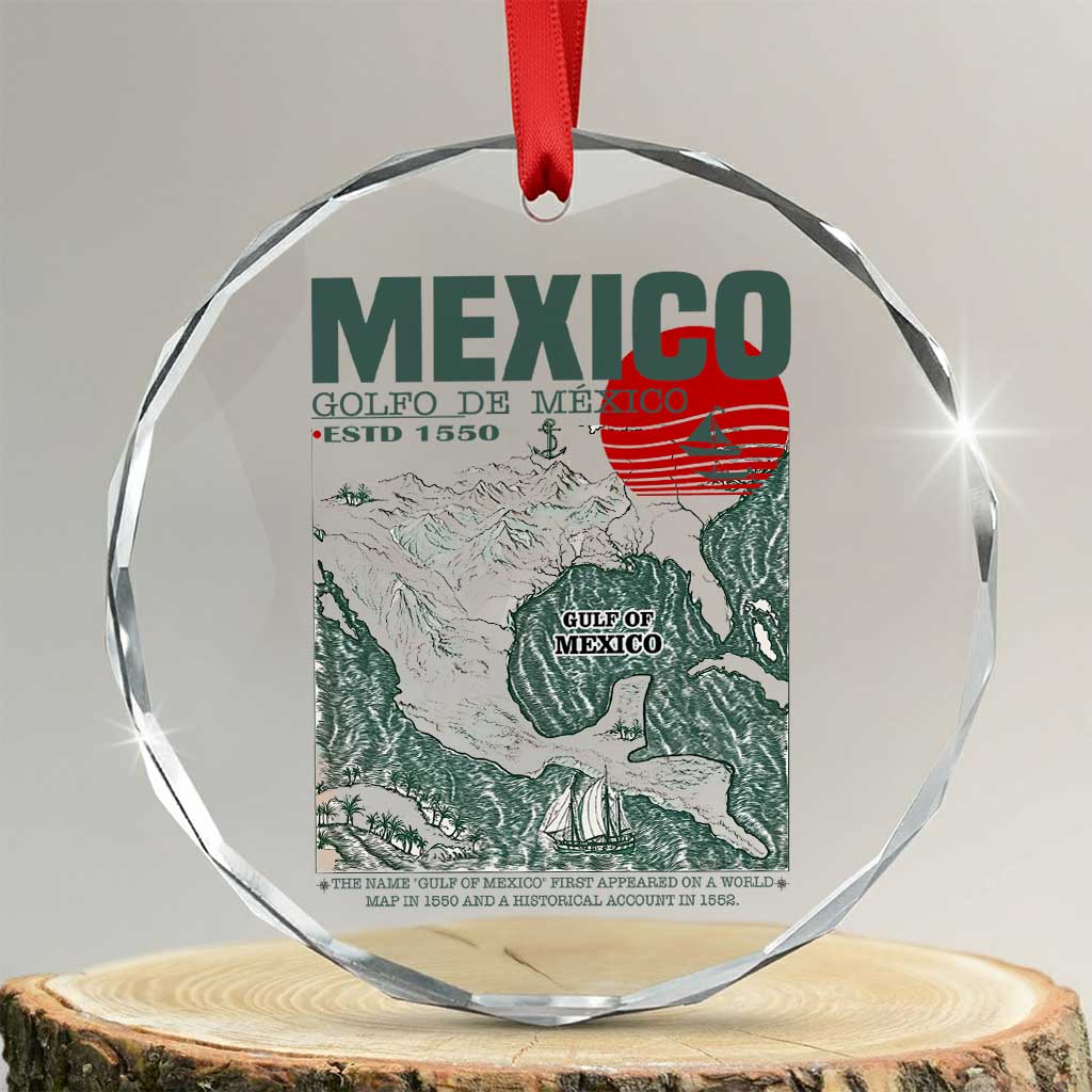 Gulf of Mexico Estd 1550 Crystal Glass Ornament Golfo De Mexico Historic Map Retro Graphic - Wonder Print Shop