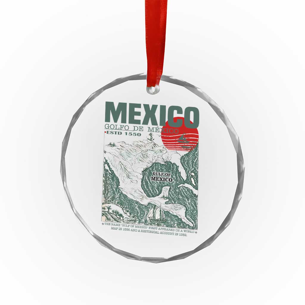 Gulf of Mexico Estd 1550 Crystal Glass Ornament Golfo De Mexico Historic Map Retro Graphic - Wonder Print Shop