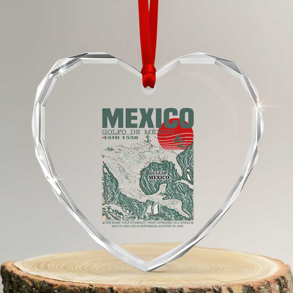 Gulf of Mexico Estd 1550 Heart Crystal Glass Ornament Golfo De Mexico Historic Map Retro Graphic - Wonder Print Shop