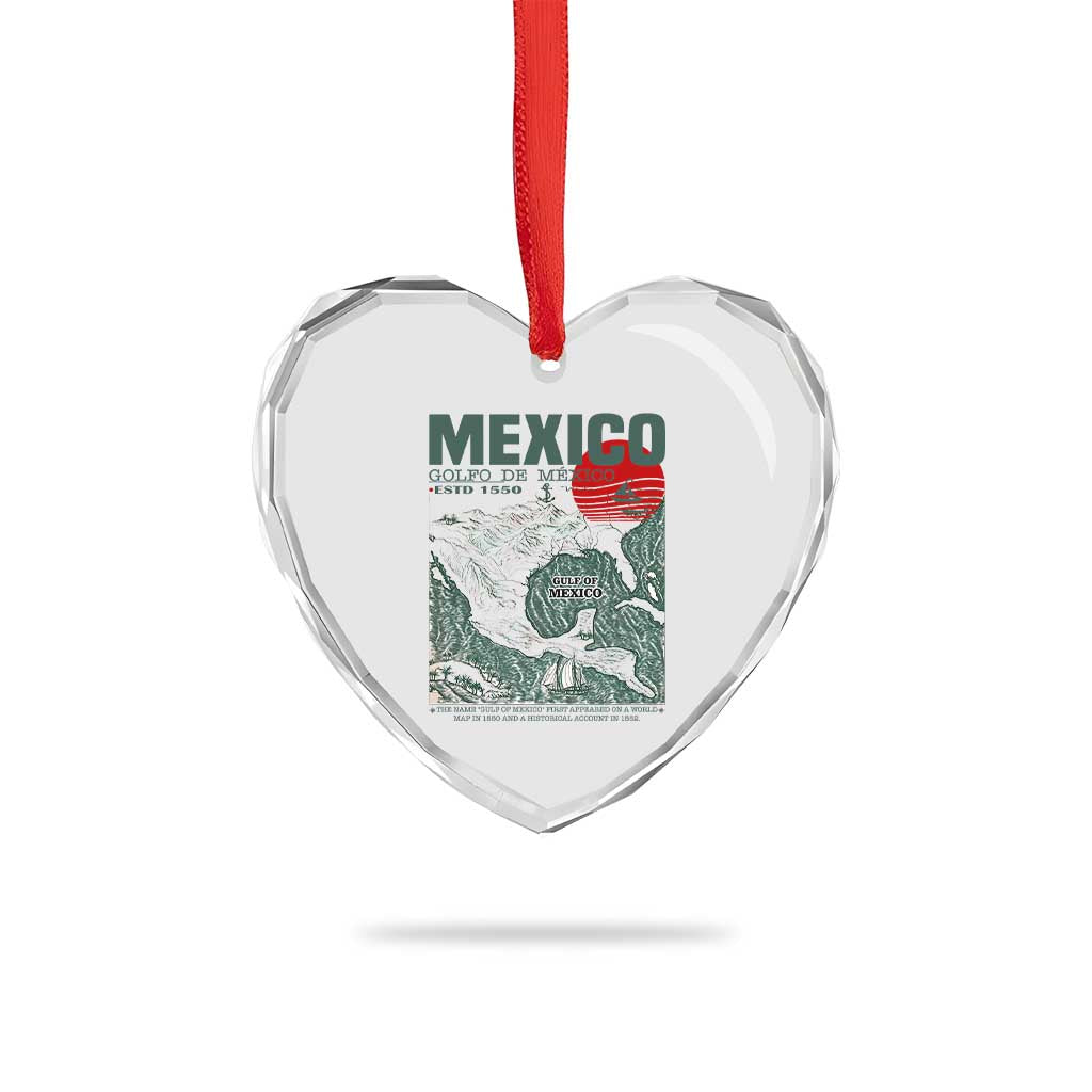 Gulf of Mexico Estd 1550 Heart Crystal Glass Ornament Golfo De Mexico Historic Map Retro Graphic - Wonder Print Shop