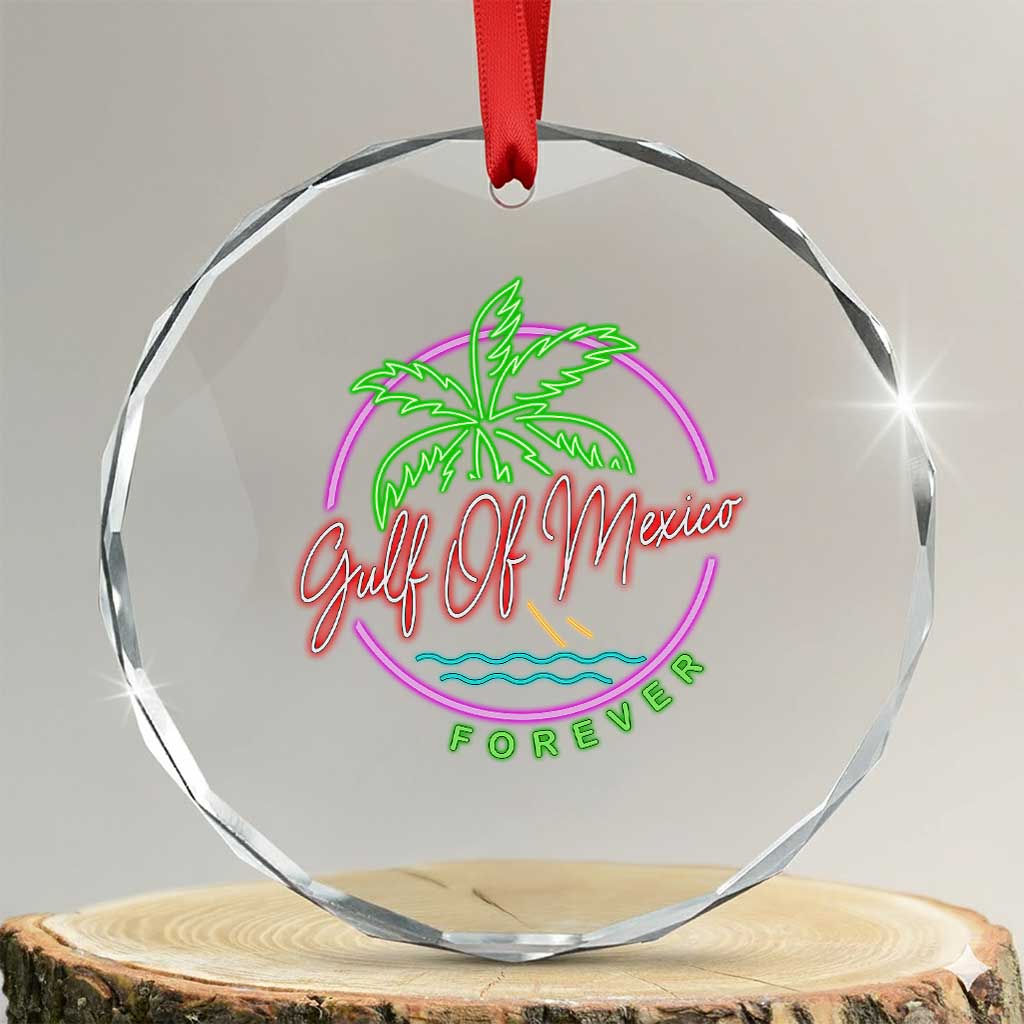 Gulf Of Mexico Forever Crystal Glass Ornament Beach Coconut Palm Tree Neon Light - Wonder Print Shop