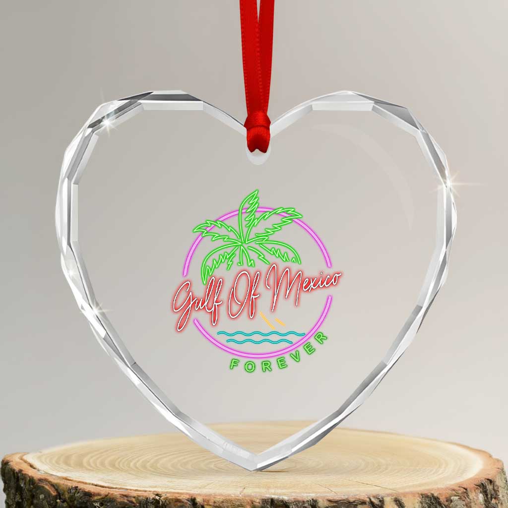 Gulf Of Mexico Forever Heart Crystal Glass Ornament Beach Coconut Palm Tree Neon Light - Wonder Print Shop
