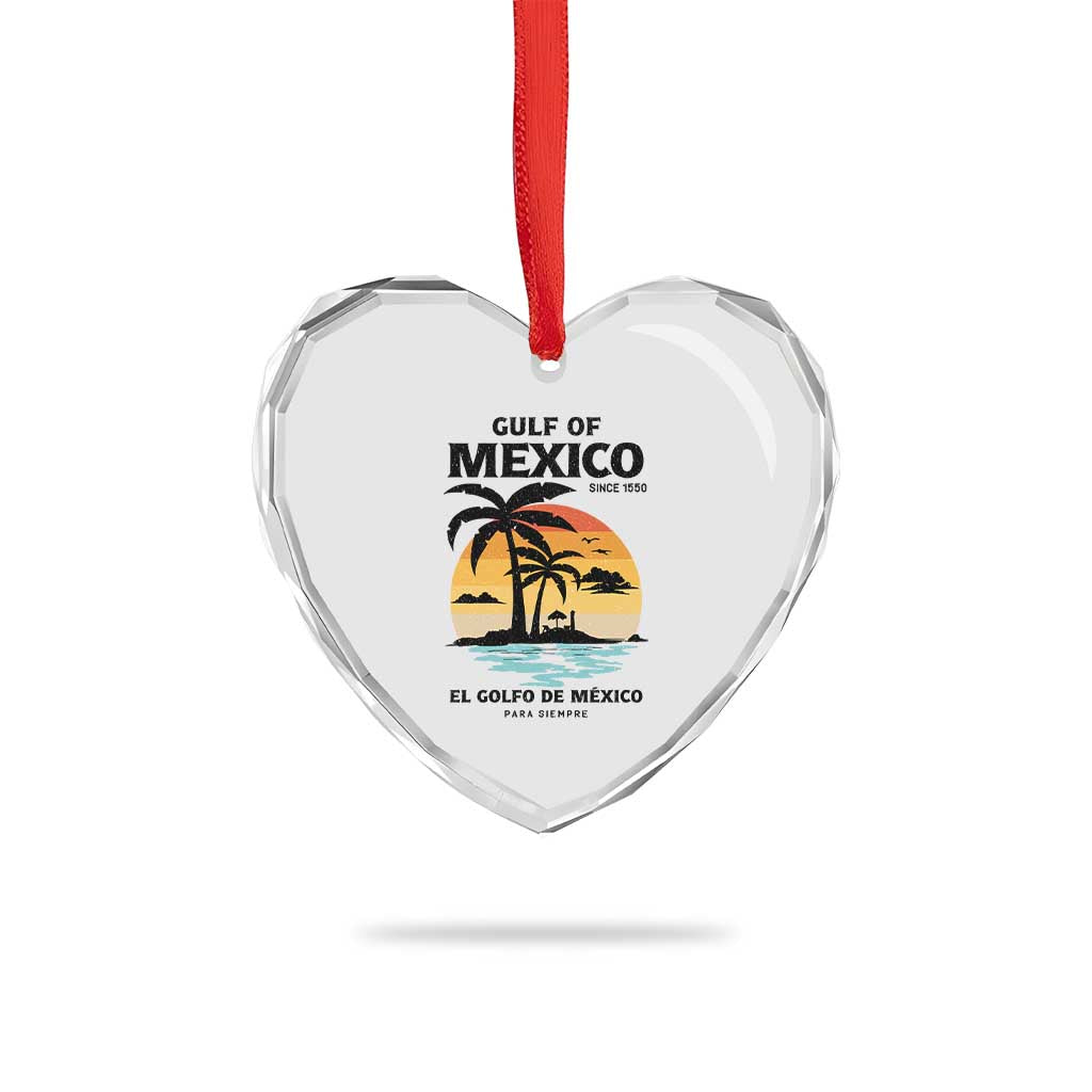 Gulf of Mexico Forever Since 1550 Heart Crystal Glass Ornament Golfo De Mexico Para Siempre Retro Beach - Wonder Print Shop