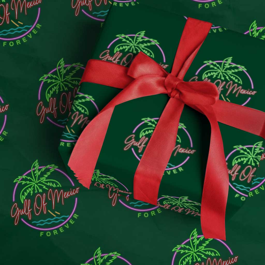 Gulf Of Mexico Forever Wrapping Paper Roll Beach Coconut Palm Tree Neon Light - Wonder Print Shop
