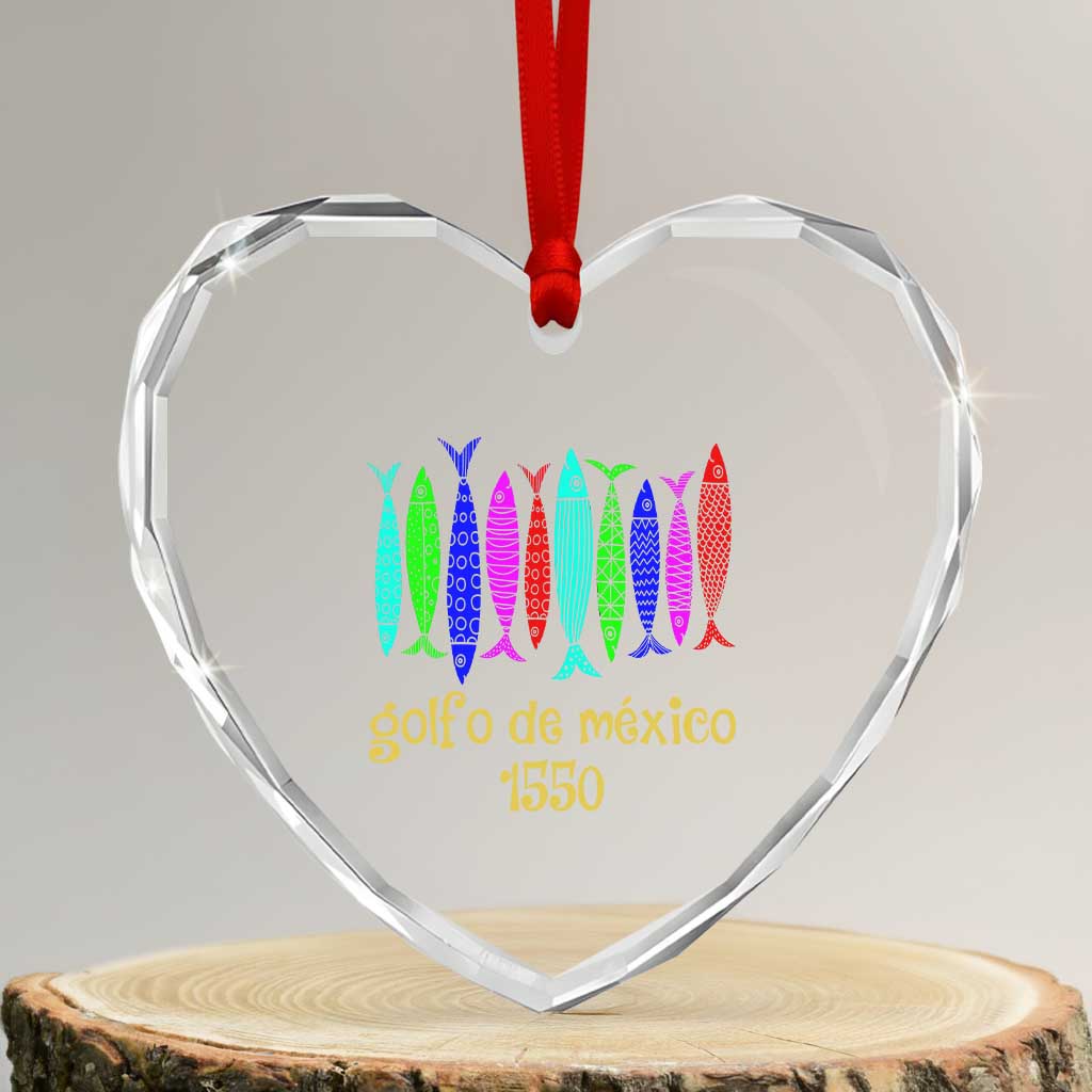 Gulf of Mexico Heart Crystal Glass Ornament Golfo de México 1550 Retro Tuna - Wonder Print Shop
