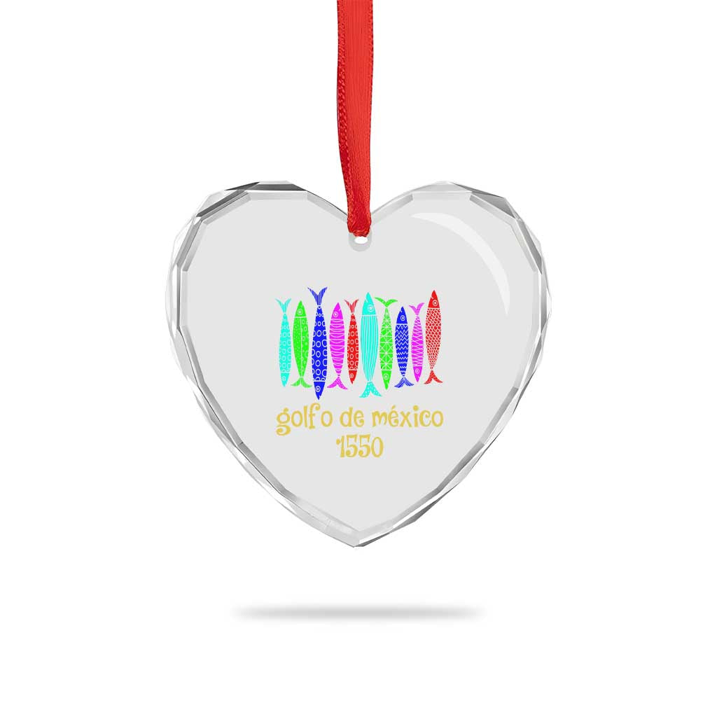 Gulf of Mexico Heart Crystal Glass Ornament Golfo de México 1550 Retro Tuna - Wonder Print Shop
