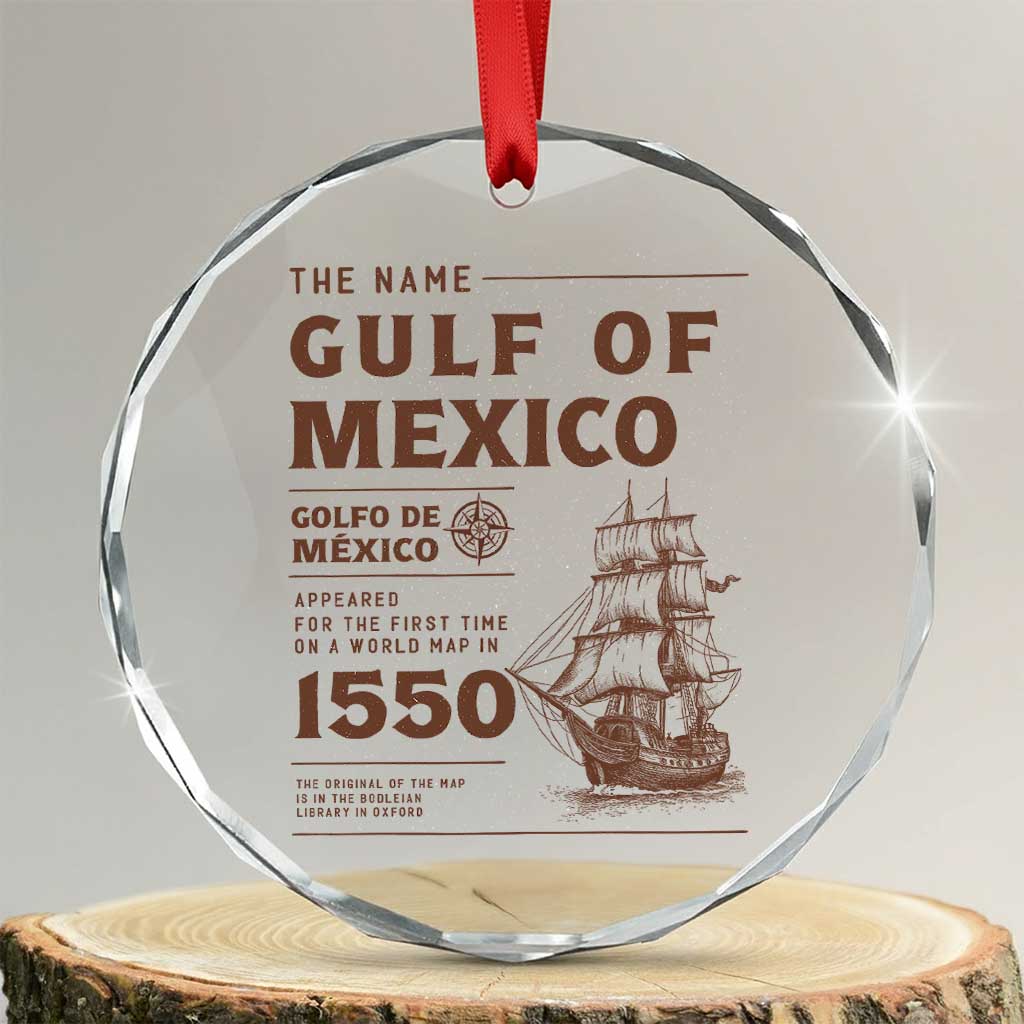 Gulf of Mexico Name Origin 1550 Crystal Glass Ornament Sailing Ship Retro Vintage - Wonder Print Shop
