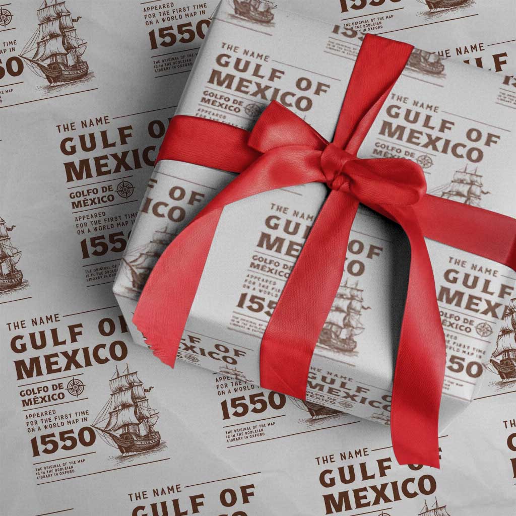 Gulf of Mexico Name Origin 1550 Wrapping Paper Roll Sailing Ship Retro Vintage - Wonder Print Shop