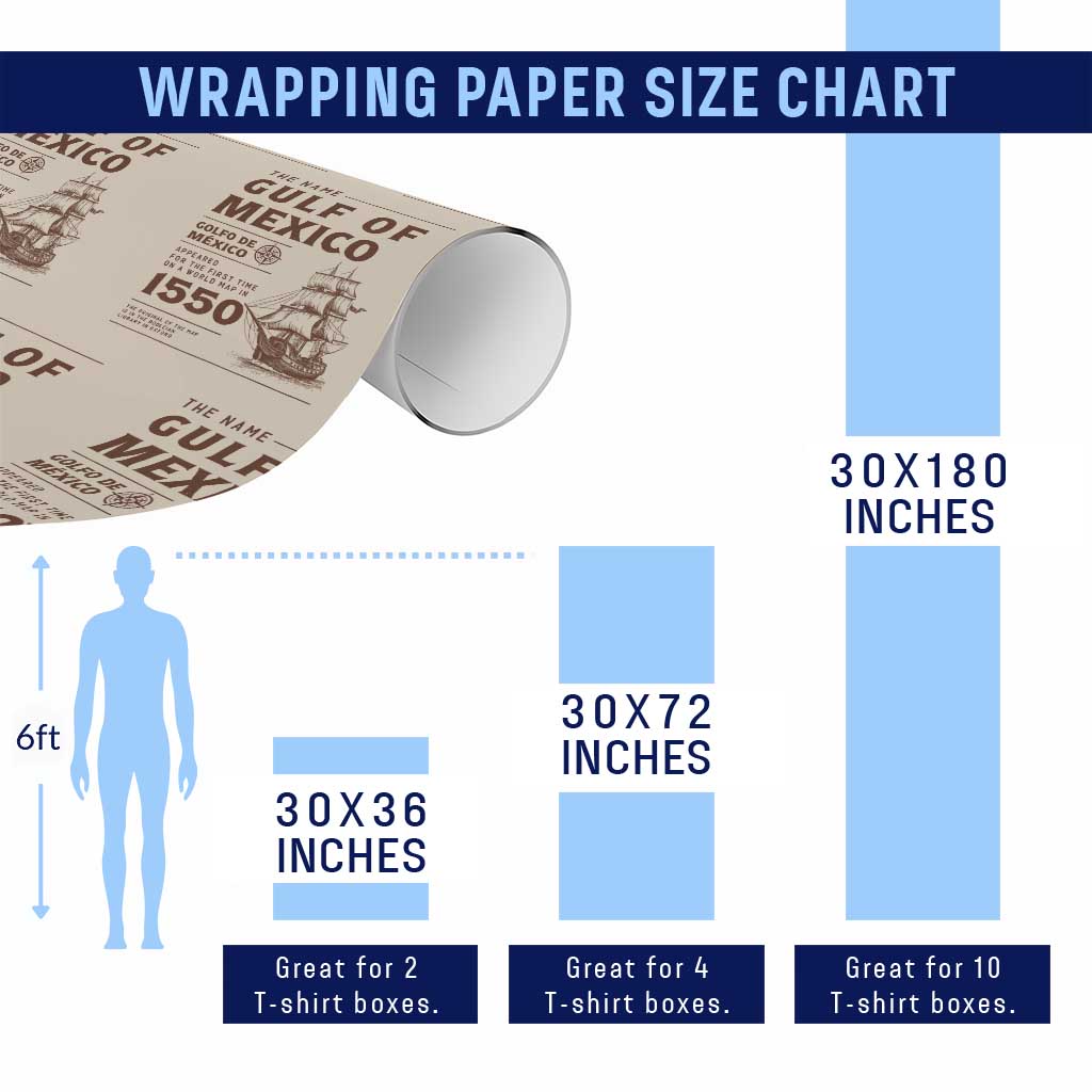 Gulf of Mexico Name Origin 1550 Wrapping Paper Roll Sailing Ship Retro Vintage - Wonder Print Shop