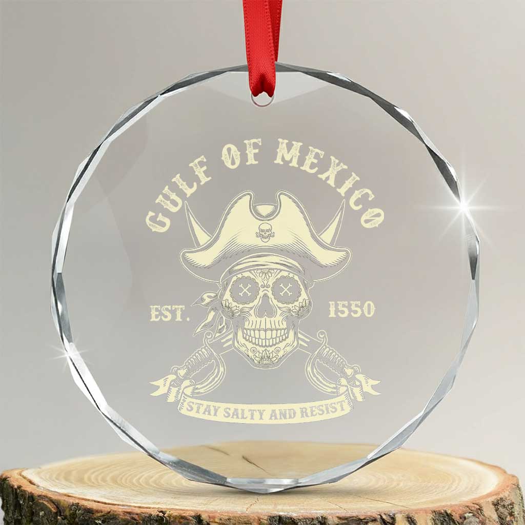 Gulf of Mexico Pirate Sugar Skull Crystal Glass Ornament Est 1550 Stay Salty And Resist - Wonder Print Shop