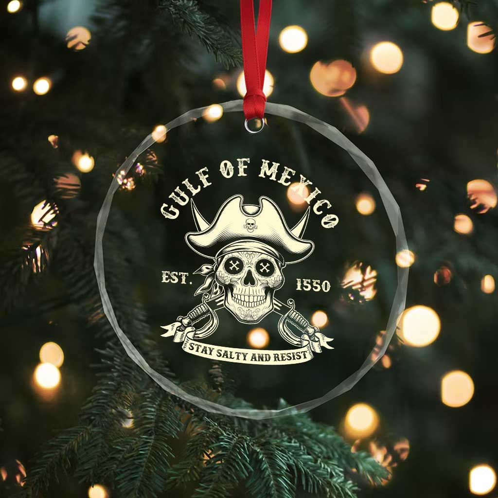 Gulf of Mexico Pirate Sugar Skull Crystal Glass Ornament Est 1550 Stay Salty And Resist - Wonder Print Shop