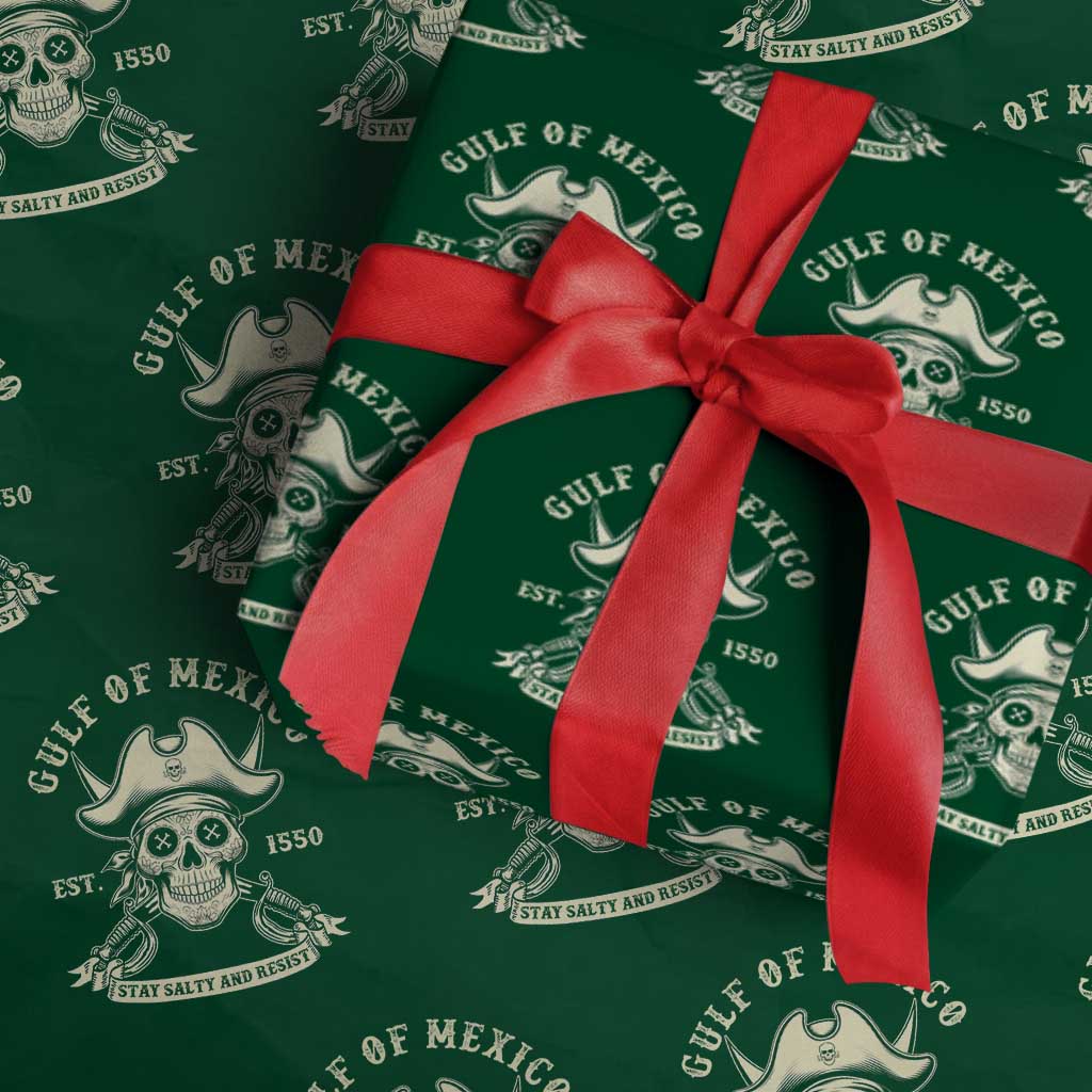 Gulf of Mexico Pirate Sugar Skull Wrapping Paper Roll Est 1550 Stay Salty And Resist - Wonder Print Shop
