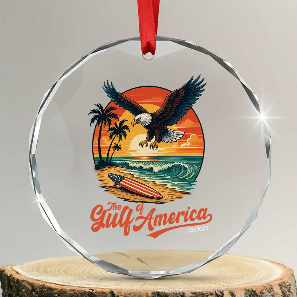 Gulf of USA 2025 Bald Eagle Crystal Glass Ornament Vintage Patriotic Beach Sunset 4th Of July - Wonder Print Shop