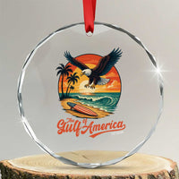 Gulf of USA 2025 Bald Eagle Crystal Glass Ornament Vintage Patriotic Beach Sunset 4th Of July TS02