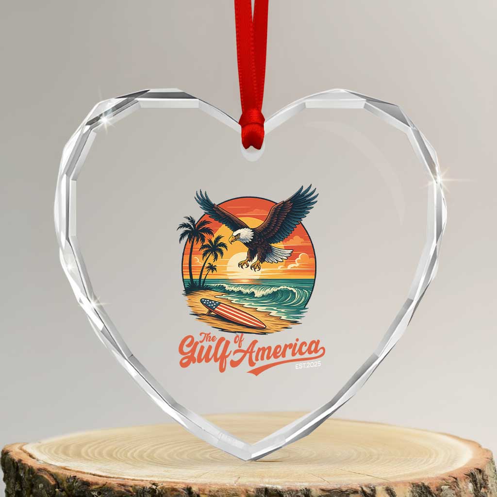 Gulf of USA 2025 Bald Eagle Heart Crystal Glass Ornament Vintage Patriotic Beach Sunset 4th Of July - Wonder Print Shop