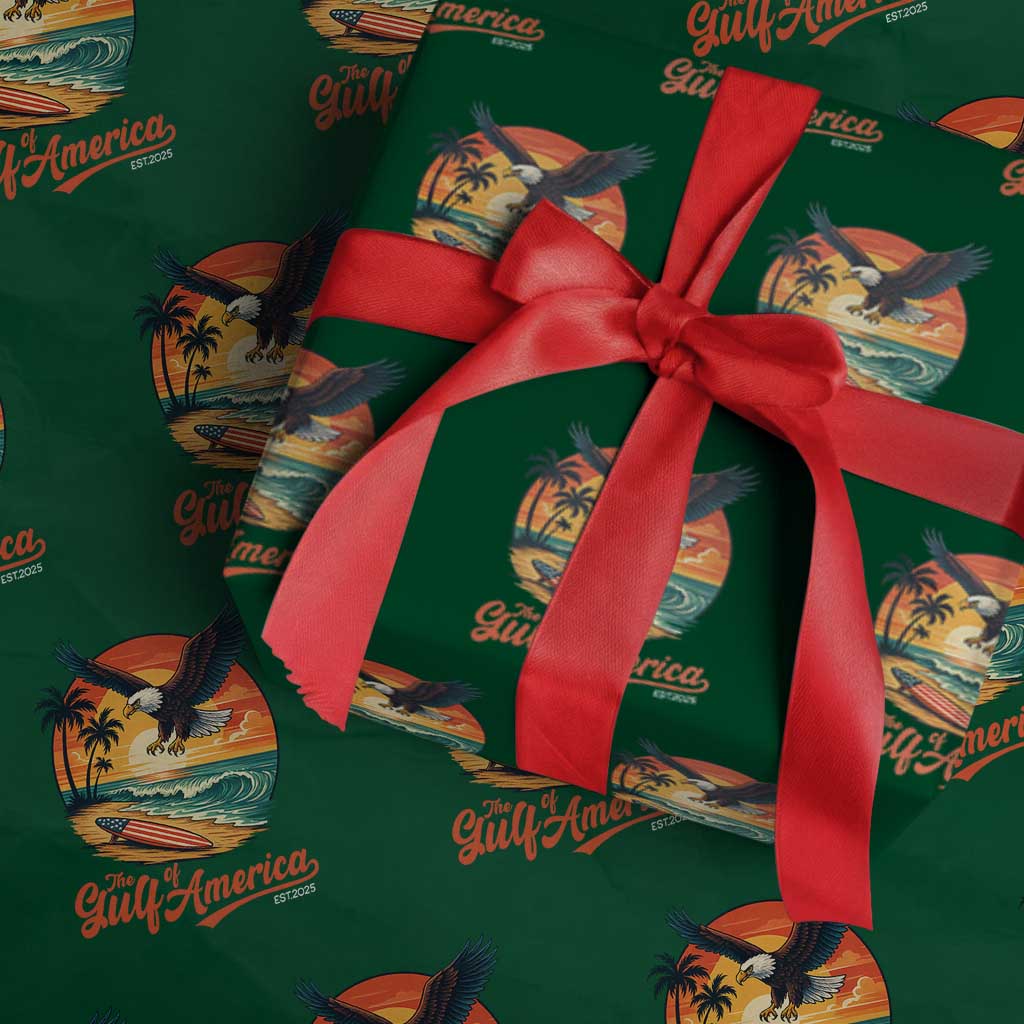 Gulf of USA 2025 Bald Eagle Wrapping Paper Roll Vintage Patriotic Beach Sunset 4th Of July - Wonder Print Shop