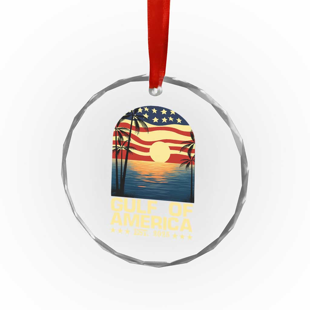 Gulf Of USA Crystal Glass Ornament Est 2025 American Flag Retro - Wonder Print Shop