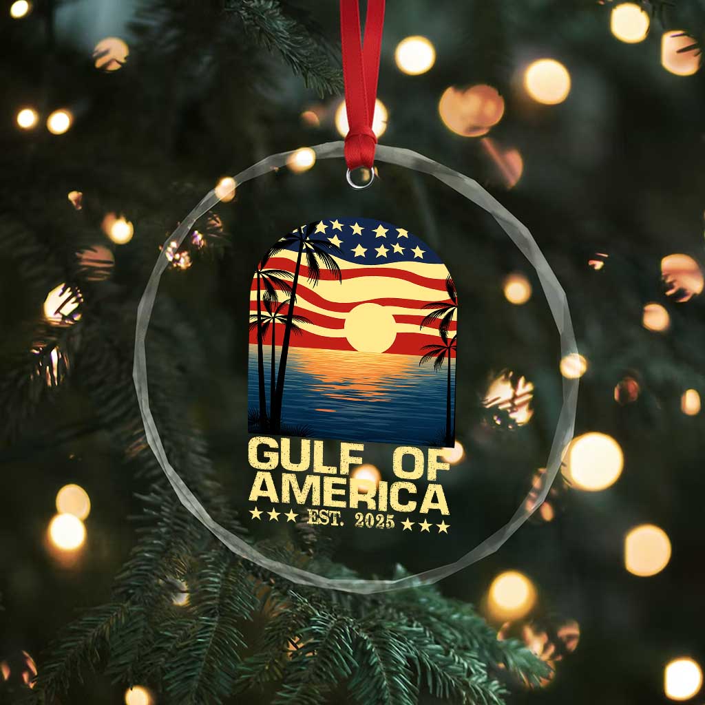 Gulf Of USA Crystal Glass Ornament Est 2025 American Flag Retro - Wonder Print Shop