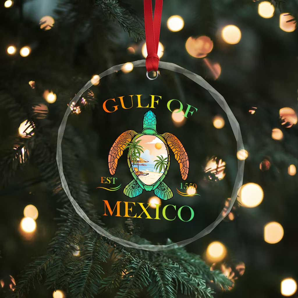 Gulf Of USA Est 2025 Crystal Glass Ornament Funny Turtle Beach Vibe - Wonder Print Shop