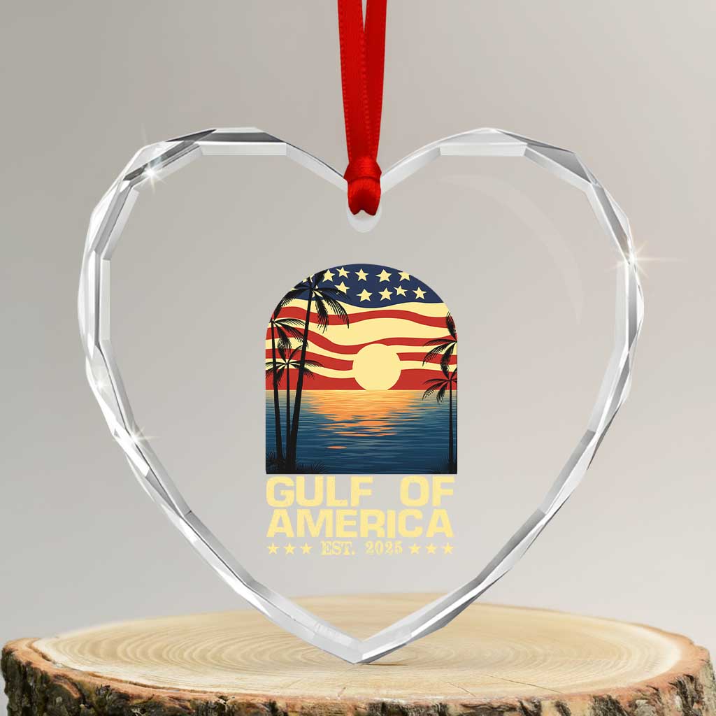 Gulf Of USA Heart Crystal Glass Ornament Est 2025 American Flag Retro - Wonder Print Shop