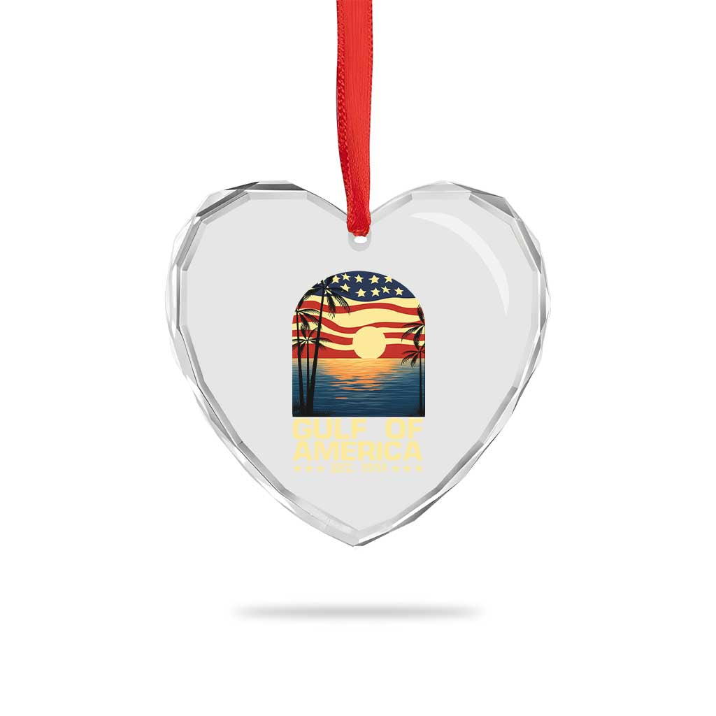 Gulf Of USA Heart Crystal Glass Ornament Est 2025 American Flag Retro - Wonder Print Shop