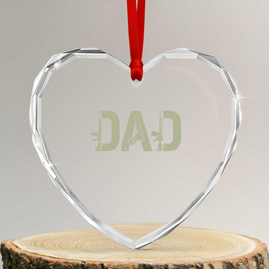 Gun Lover Dad Heart Crystal Glass Ornament Funny Hunter Dad Fathers Day Gift