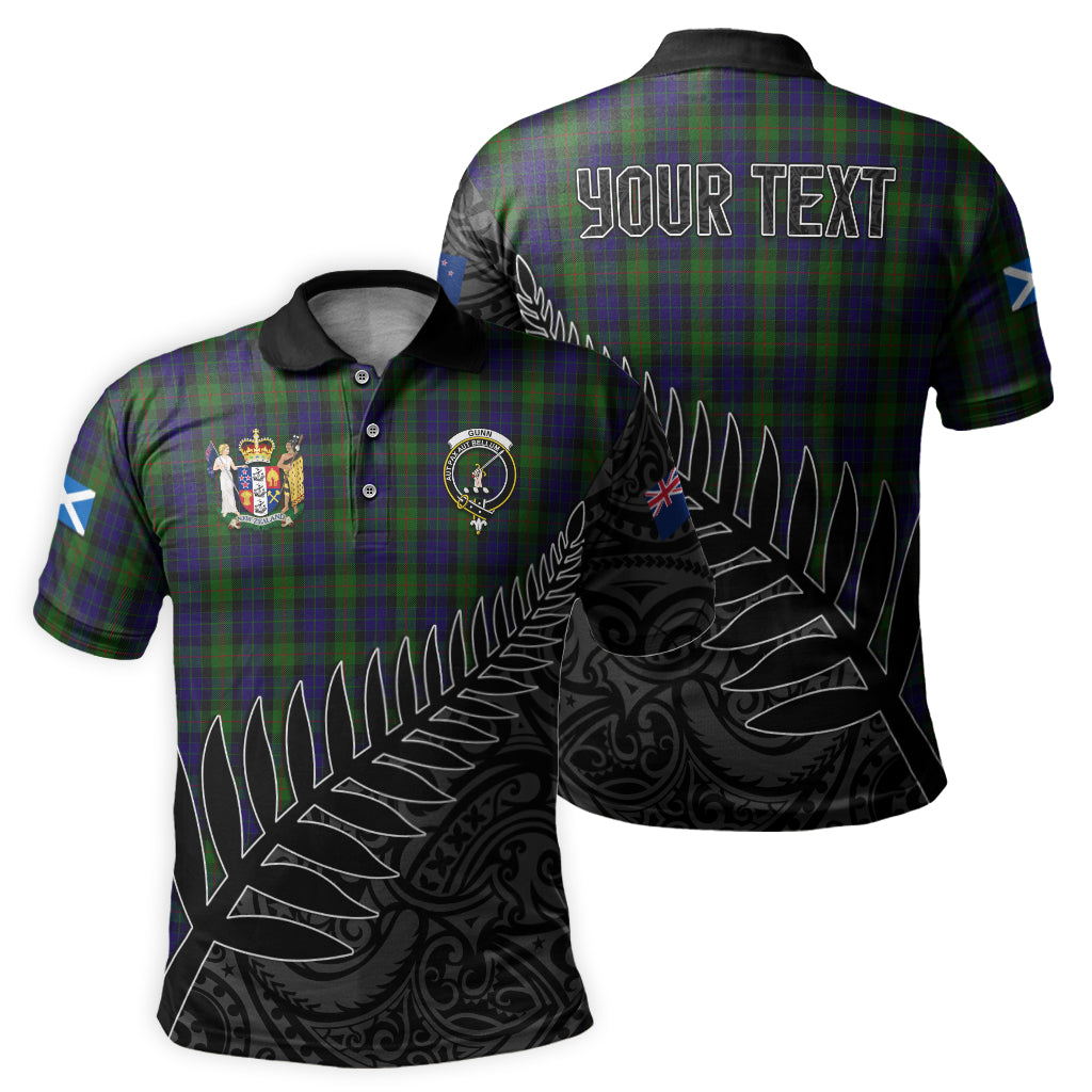 gunn-tartan-family-crest-golf-shirt-with-fern-leaves-and-coat-of-arm-of-new-zealand-personalized-your-name-scottish-tatan-polo-shirt