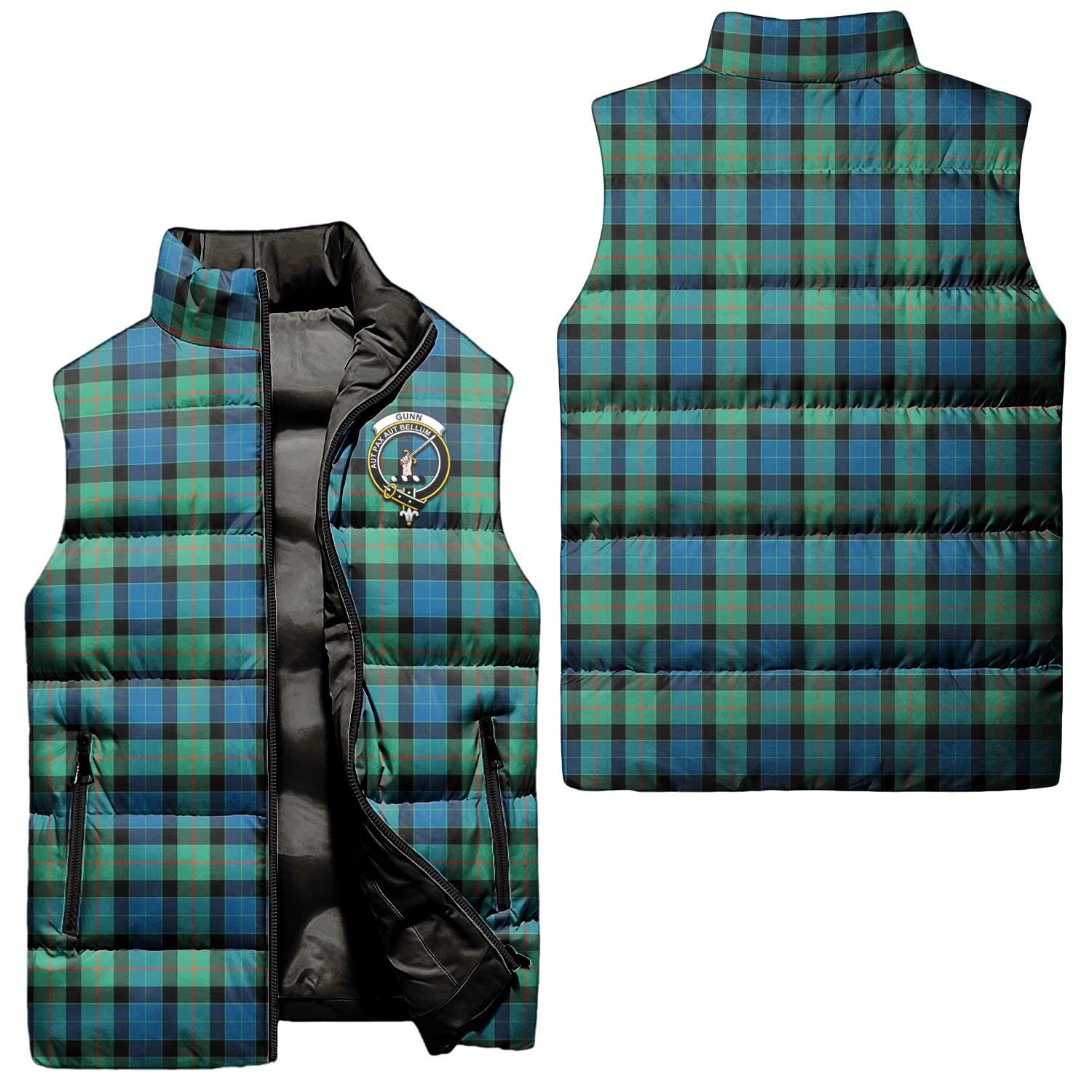 gunn-ancient-clan-puffer-vest-family-crest-plaid-sleeveless-down-jacket