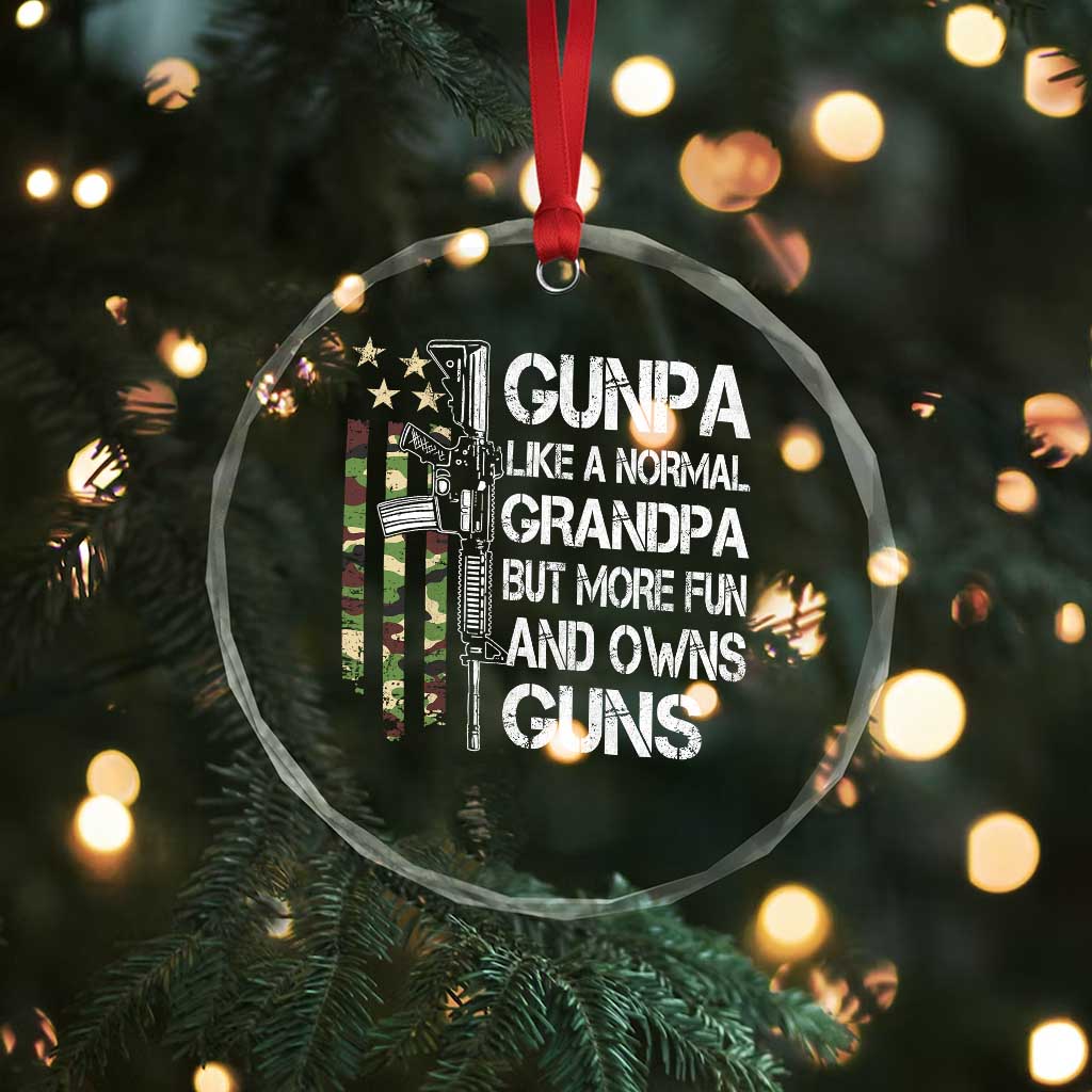 Gunpa Crystal Glass Ornament Guns Grandpa More Fun Camo American Flag USA Camouflage - Wonder Print Shop