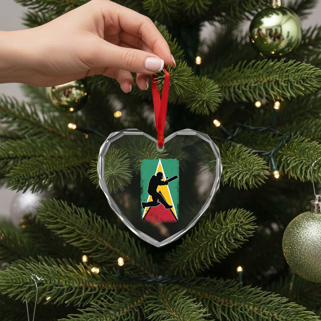 Guyana Cricket Heart Crystal Glass Ornament Retro Vintage Sport Guyanese Flag West Indies Cricket Fan