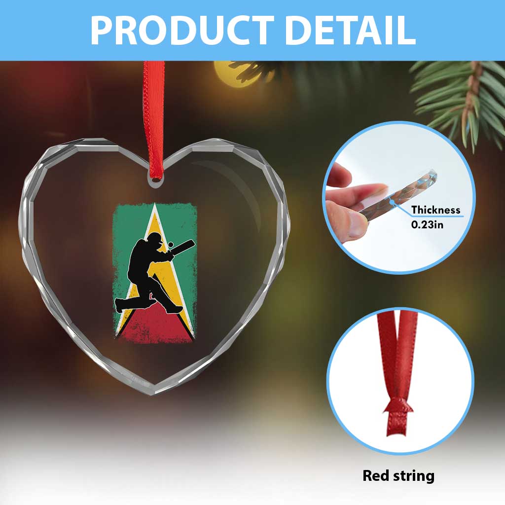 Guyana Cricket Heart Crystal Glass Ornament Retro Vintage Sport Guyanese Flag West Indies Cricket Fan