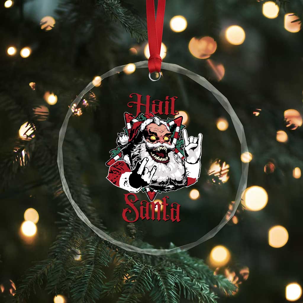 Hail Santa Heavy Metal Christmas Crystal Glass Ornament Krampus Xmas Rock & Roll - Wonder Print Shop
