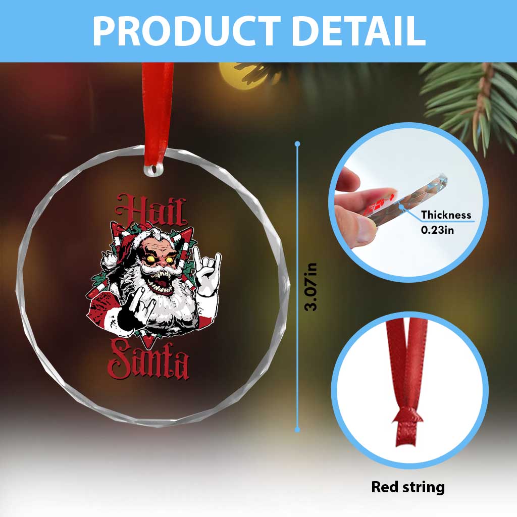 Hail Santa Heavy Metal Christmas Crystal Glass Ornament Krampus Xmas Rock & Roll - Wonder Print Shop