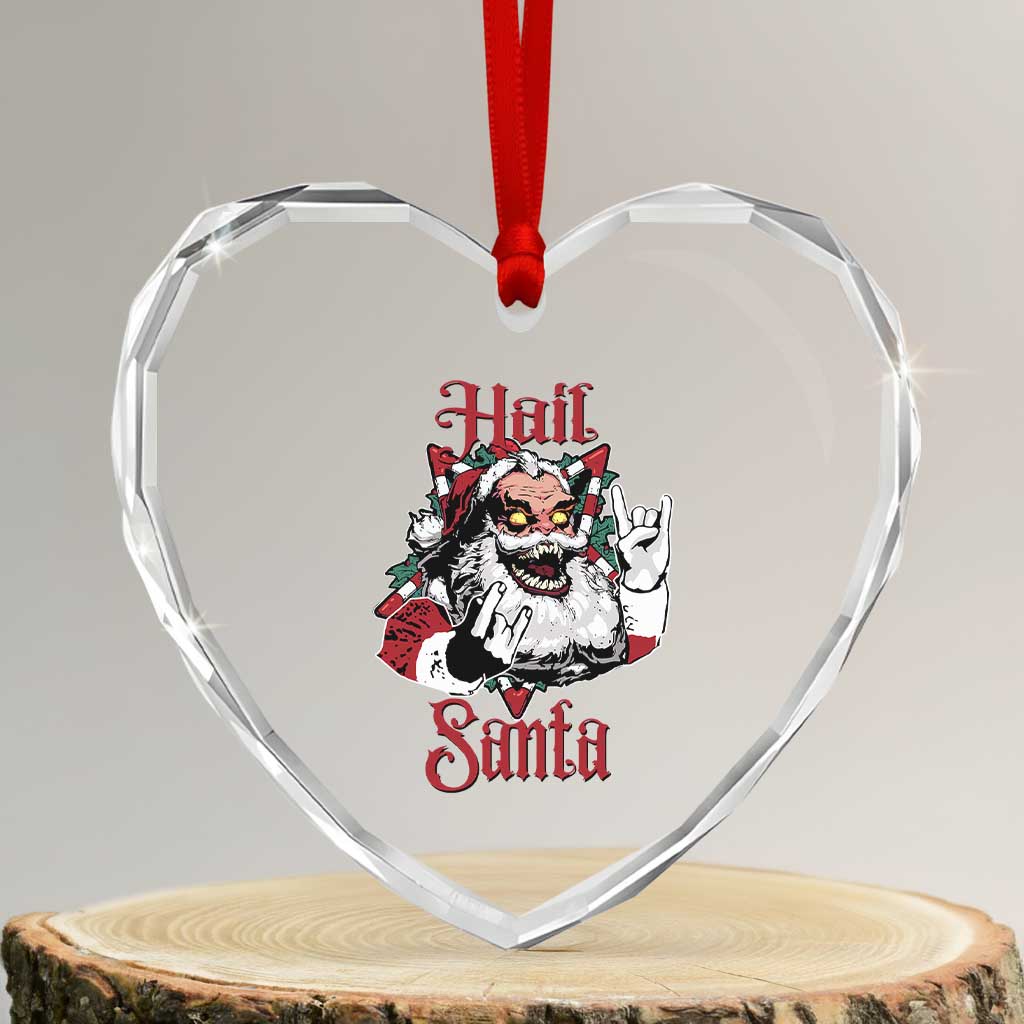 Hail Santa Heavy Metal Christmas Heart Crystal Glass Ornament Krampus Xmas Rock & Roll - Wonder Print Shop