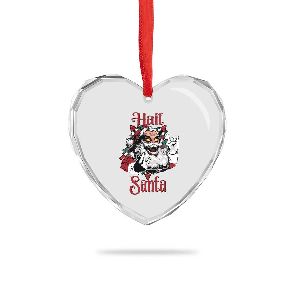 Hail Santa Heavy Metal Christmas Heart Crystal Glass Ornament Krampus Xmas Rock & Roll - Wonder Print Shop