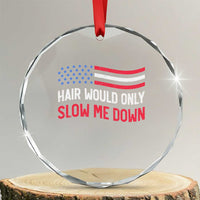 Hair Would Only Slow Me Down Retro Groovy Crystal Glass Ornament Patriotic Waving Flag Comedic Bald Pride
