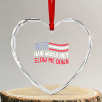 Hair Would Only Slow Me Down Retro Groovy Heart Crystal Glass Ornament Patriotic Waving Flag Comedic Bald Pride