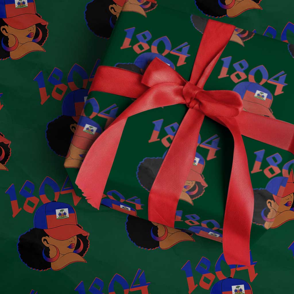 Haiti 1804 Curly Afro Queen Hoop Earrings Style Graphic Wrapping Paper Roll Haitian Heritage Pride