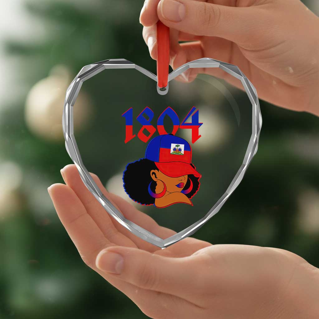 Haiti 1804 Curly Afro Queen Hoop Earrings Style Graphic Heart Crystal Glass Ornament Haitian Heritage Pride