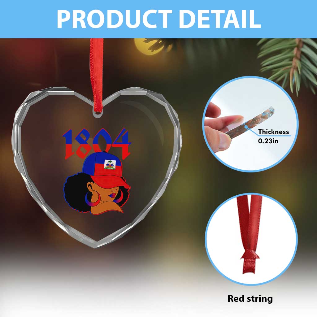 Haiti 1804 Curly Afro Queen Hoop Earrings Style Graphic Heart Crystal Glass Ornament Haitian Heritage Pride