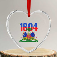 Haiti 1804 Independence Year Graphic Heart Crystal Glass Ornament Haitian Pride Coat of Arms National Heritage