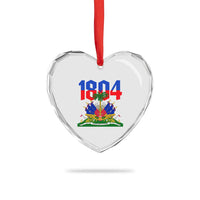 Haiti 1804 Independence Year Graphic Heart Crystal Glass Ornament Haitian Pride Coat of Arms National Heritage