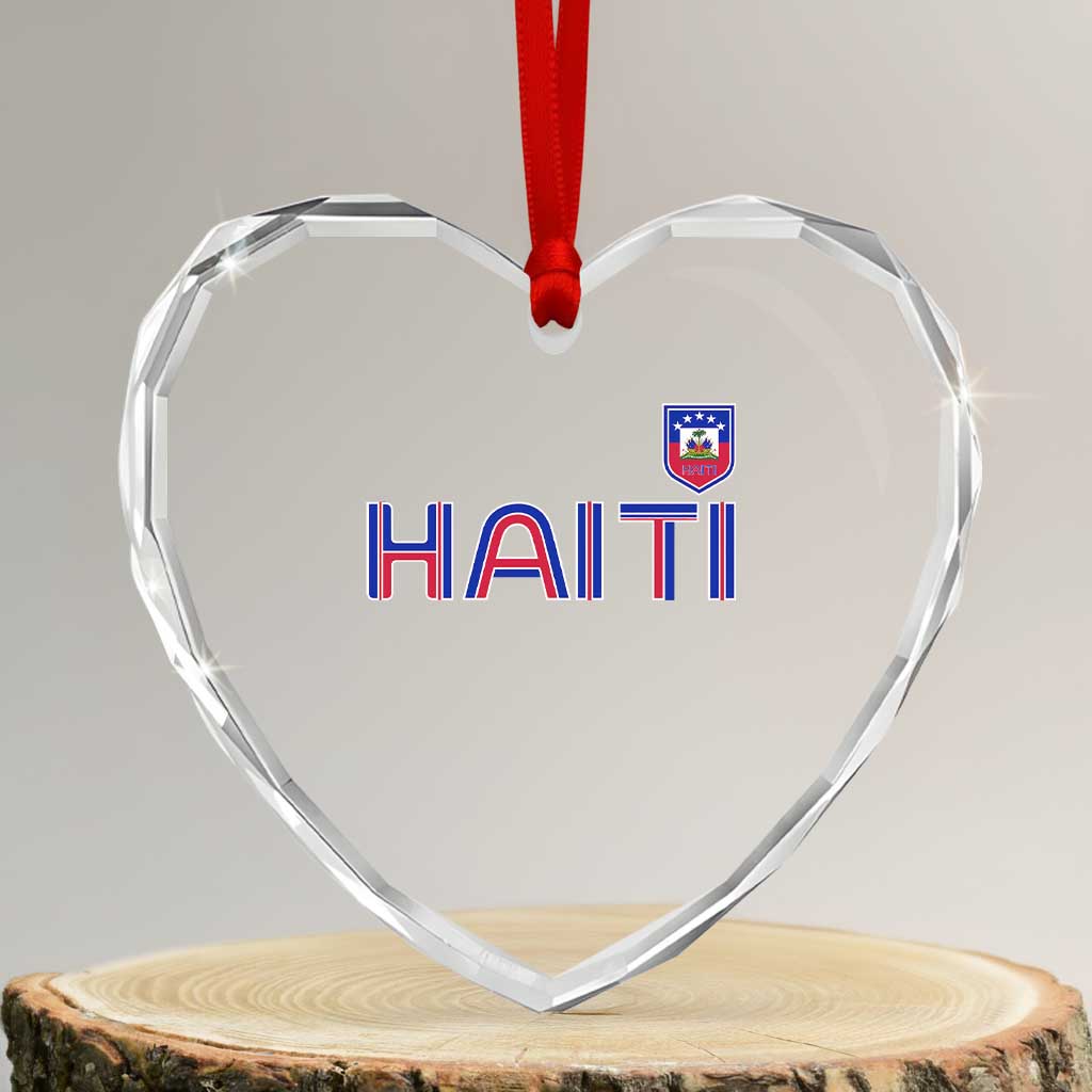 Haiti Flag Crest Heart Crystal Glass Ornament Haitian Pride National Heritage Patriotic Graphic