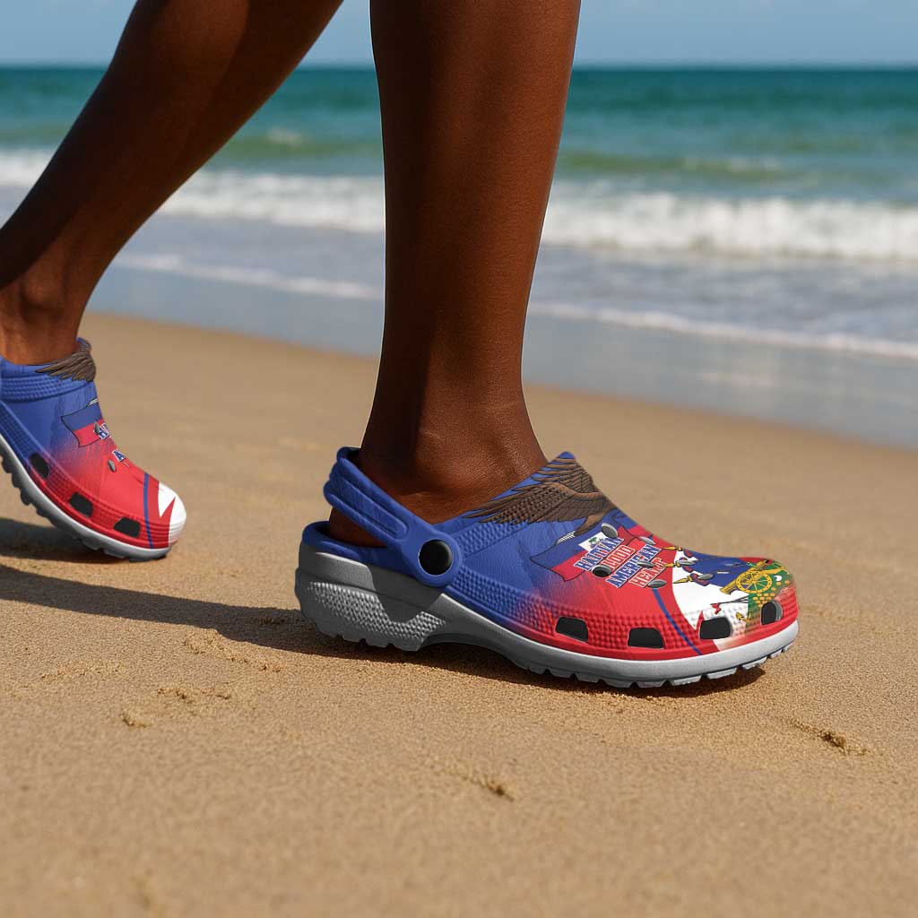 Haiti Flag Day Clogs Shoes Haitian Blood American Heart Eagle With Flag